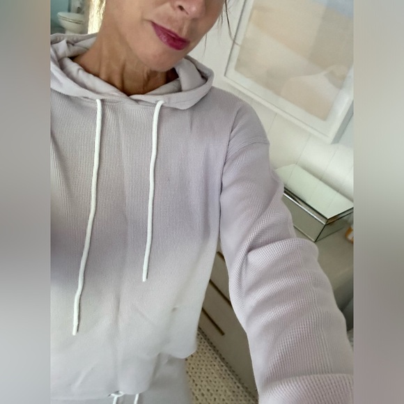 Lilac pastel waffle cotton hoodie & jogger lounge wear matching set - Picture 3 of 14